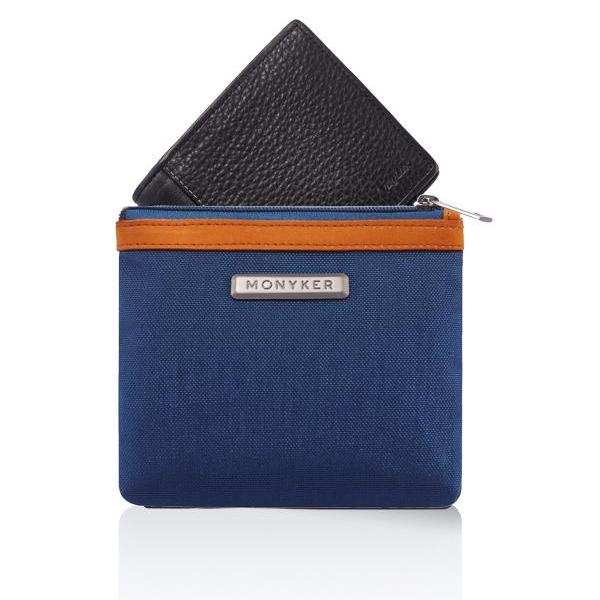 MONYKER blue nylon RFID blocking pouch can fit standard men's wallet